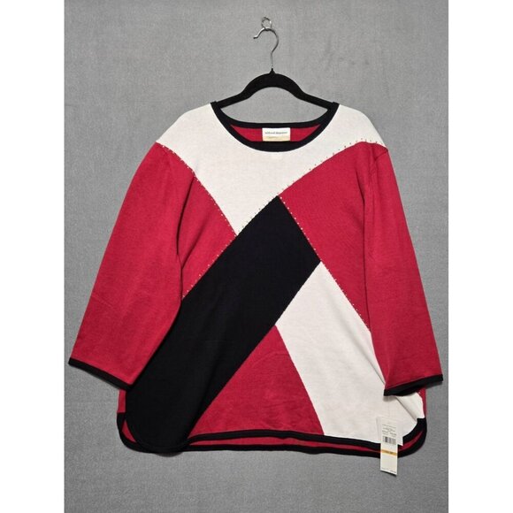 Women's Alfred Dunner Colorblock Beaded Top Red 3X New - Picture 4 of 11